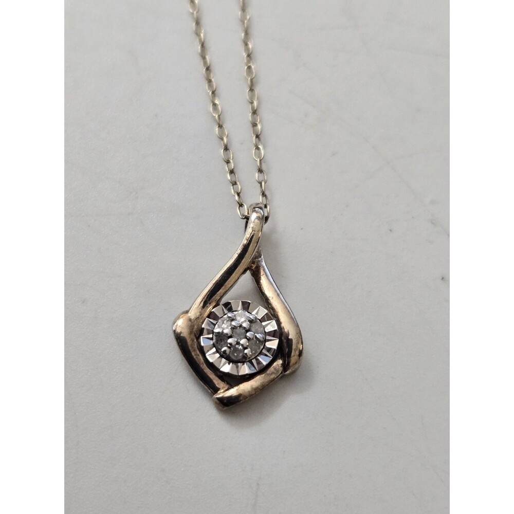 Sterling Silver 925  Gold Tone Necklace with Small White Diamond